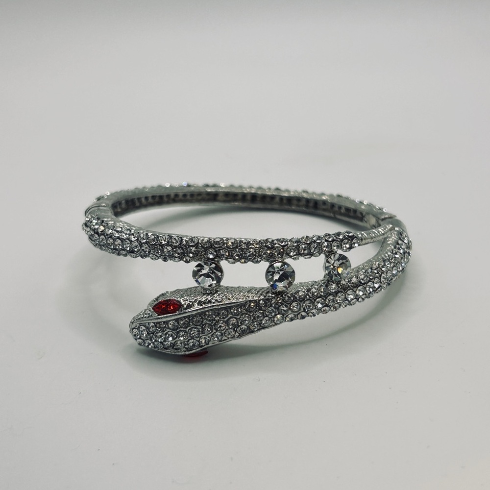 Snake and Rhinestone Bangle; 7 inches